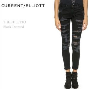 Current Elliott, Stiletto Jeans, Black Tattered-28
